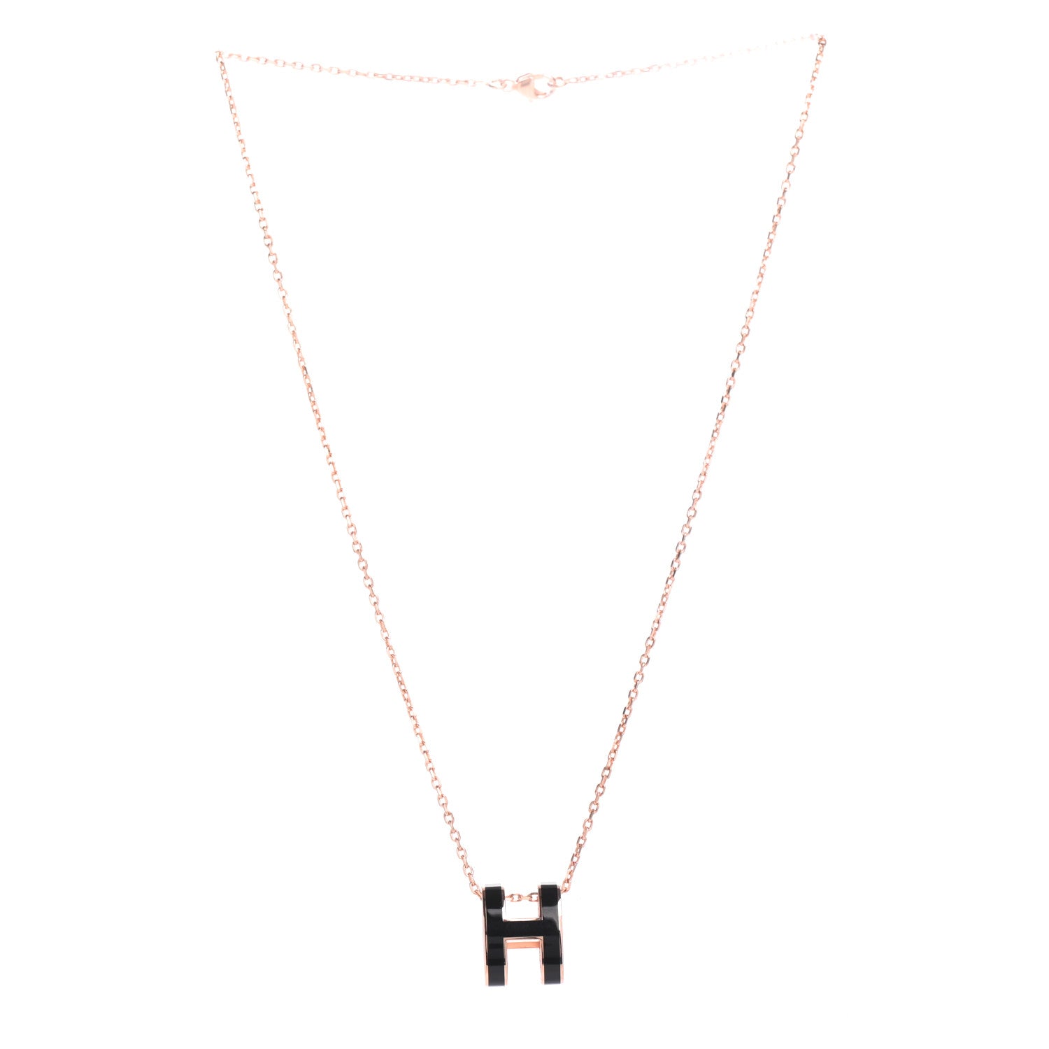 Hermes Lacquered Rose Gold Pop H Pendant Necklace Black 3 of 7