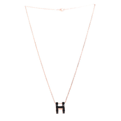 Hermes Lacquered Rose Gold Pop H Pendant Necklace Black 3 of 7