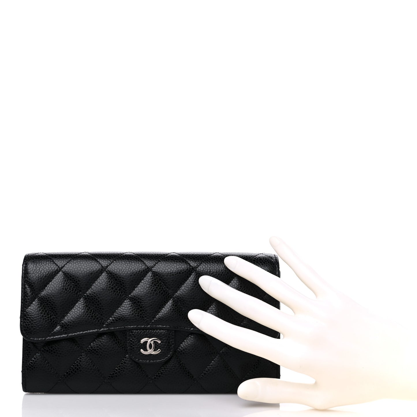 Caviar Quilted Large Gusset Flap Wallet Black