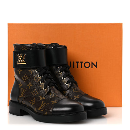 Louis Vuitton Calfskin Monogram Wonderland Flat Ranger Boots 37.5 Black 11 of 11