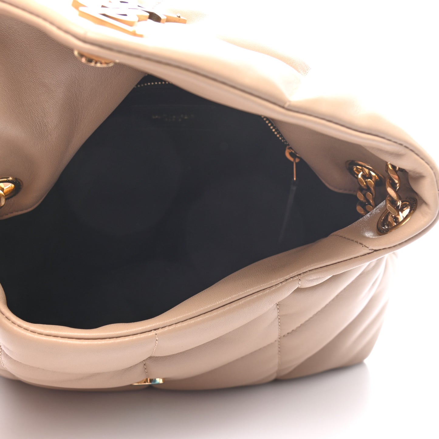 Lambskin Quilted Small Loulou Puffer Monogram Chain Satchel Dark Beige