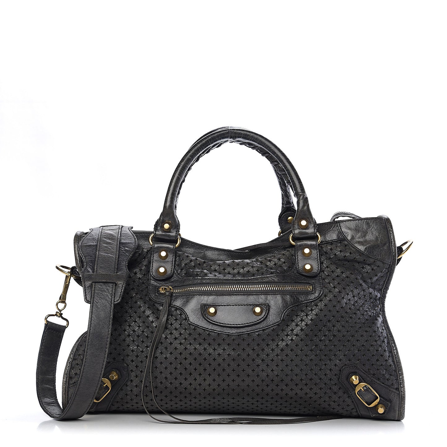 Agneau Laser Cut Cross Classic Gold Hardware City Grey
