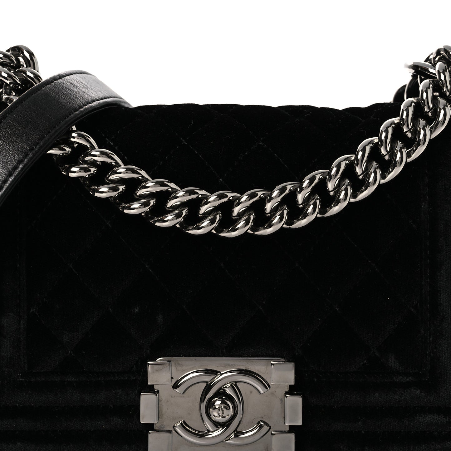Velvet Quilted Small Boy Flap Black