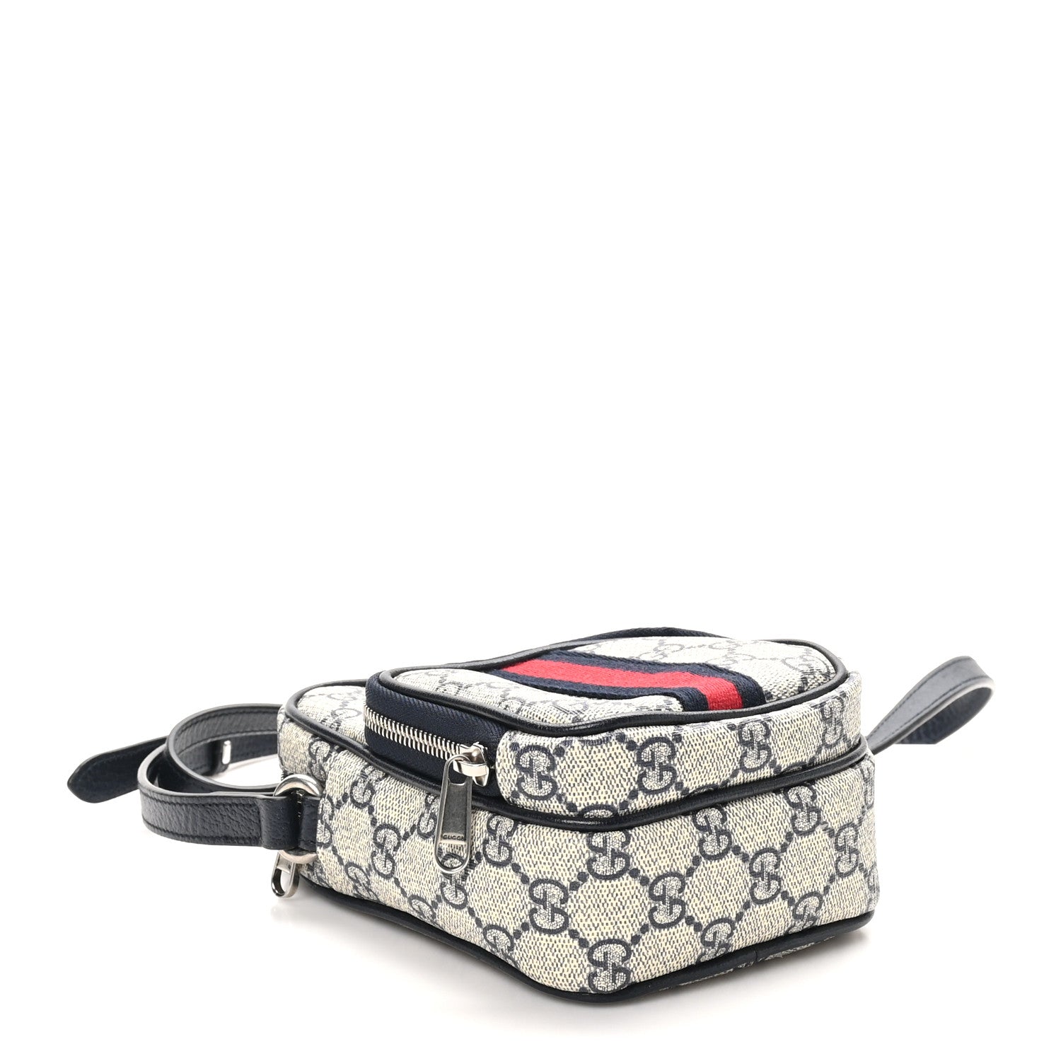 Gucci GG Supreme Monogram Textured Dollar Calfskin Web Mini Ophidia Double Zip Messenger Bag Beige Blue 4 of 10