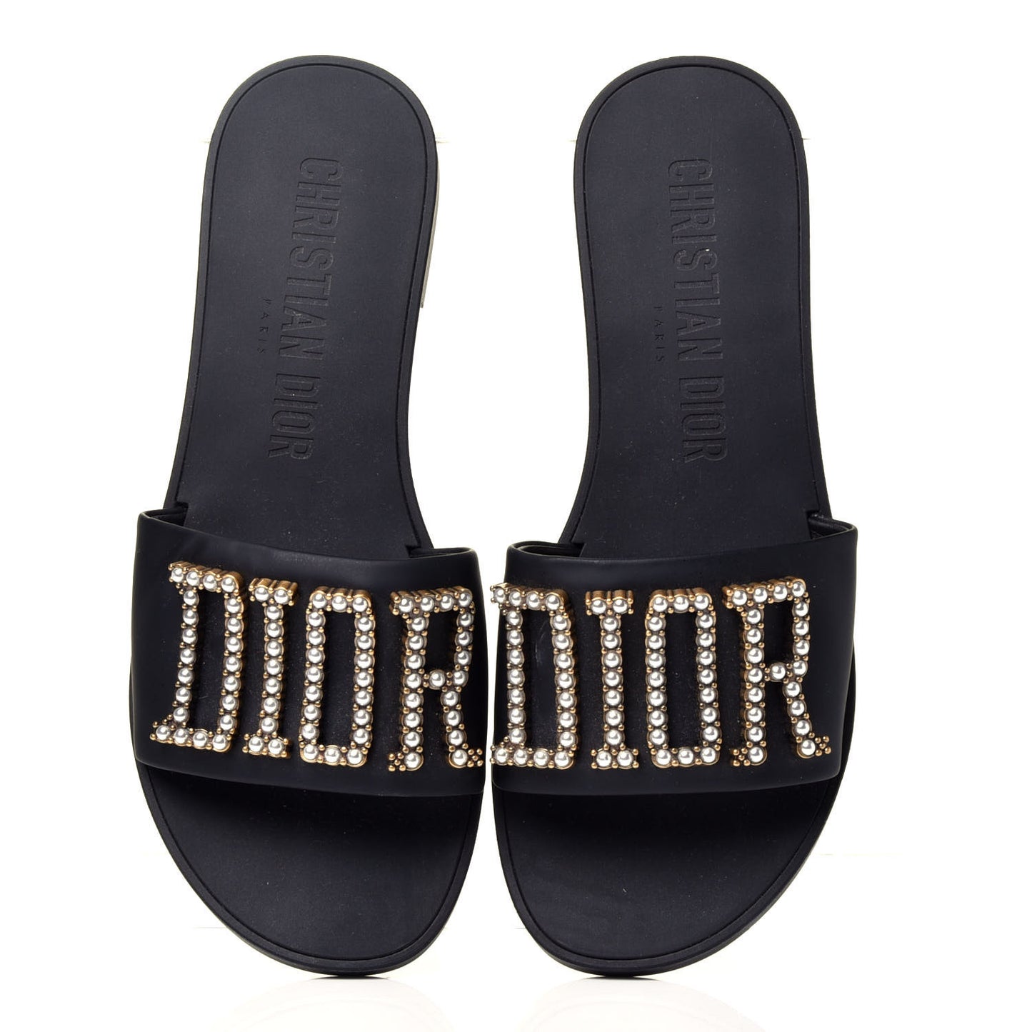 Matte Calfskin Pearl Dio(r)evolution Slide Sandals 38 Black
