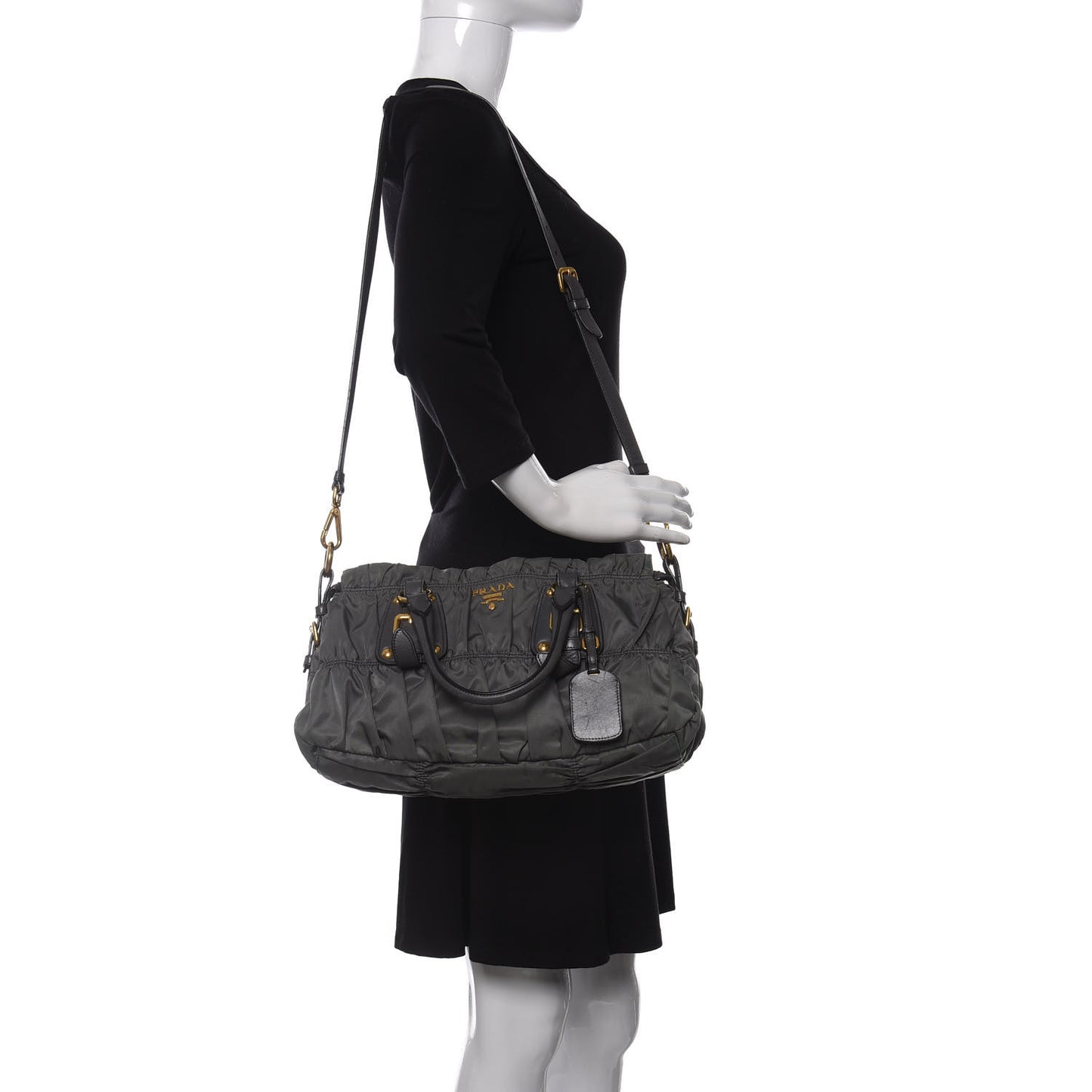 Tessuto Nylon Gaufre Shopping Satchel Fumo