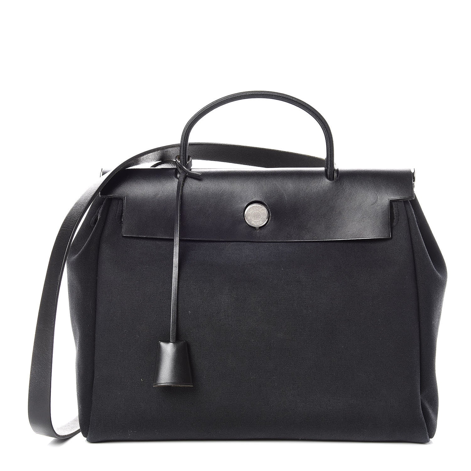Hermes Vache Calfskin Toile Herbag 30 PM Black Natural 1 of 16