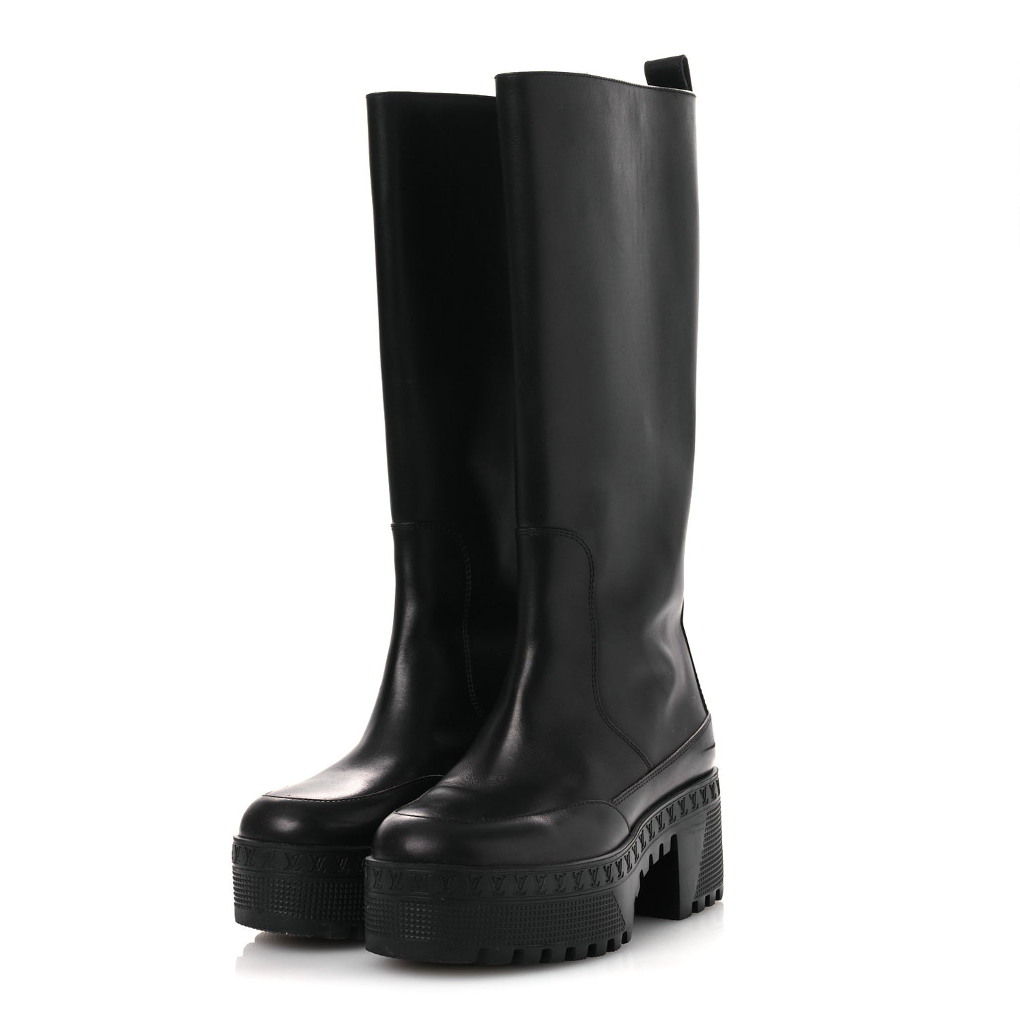 Calfskin Laureate Platform High Boots 36 Black