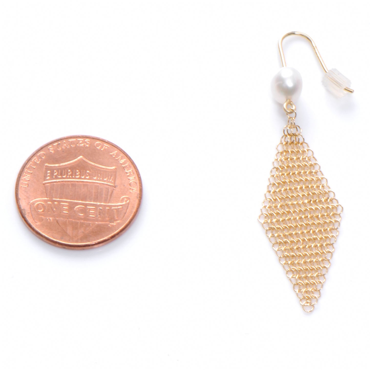 18K Yellow Gold Pearl Mesh Earrings