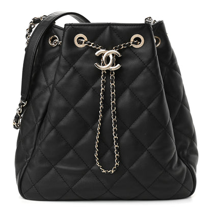 Chanel Lambskin Quilted Chain Drawstring Bag Black 1 of 10