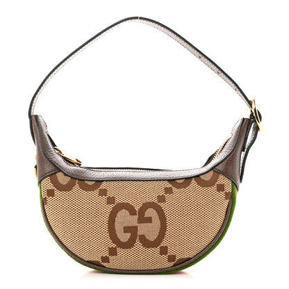 Gucci Monogram Jumbo GG Textured Dollar Calfskin Web Mini Ophidia Half Moon Hobo Camel Ebony New Acero 1 of 10