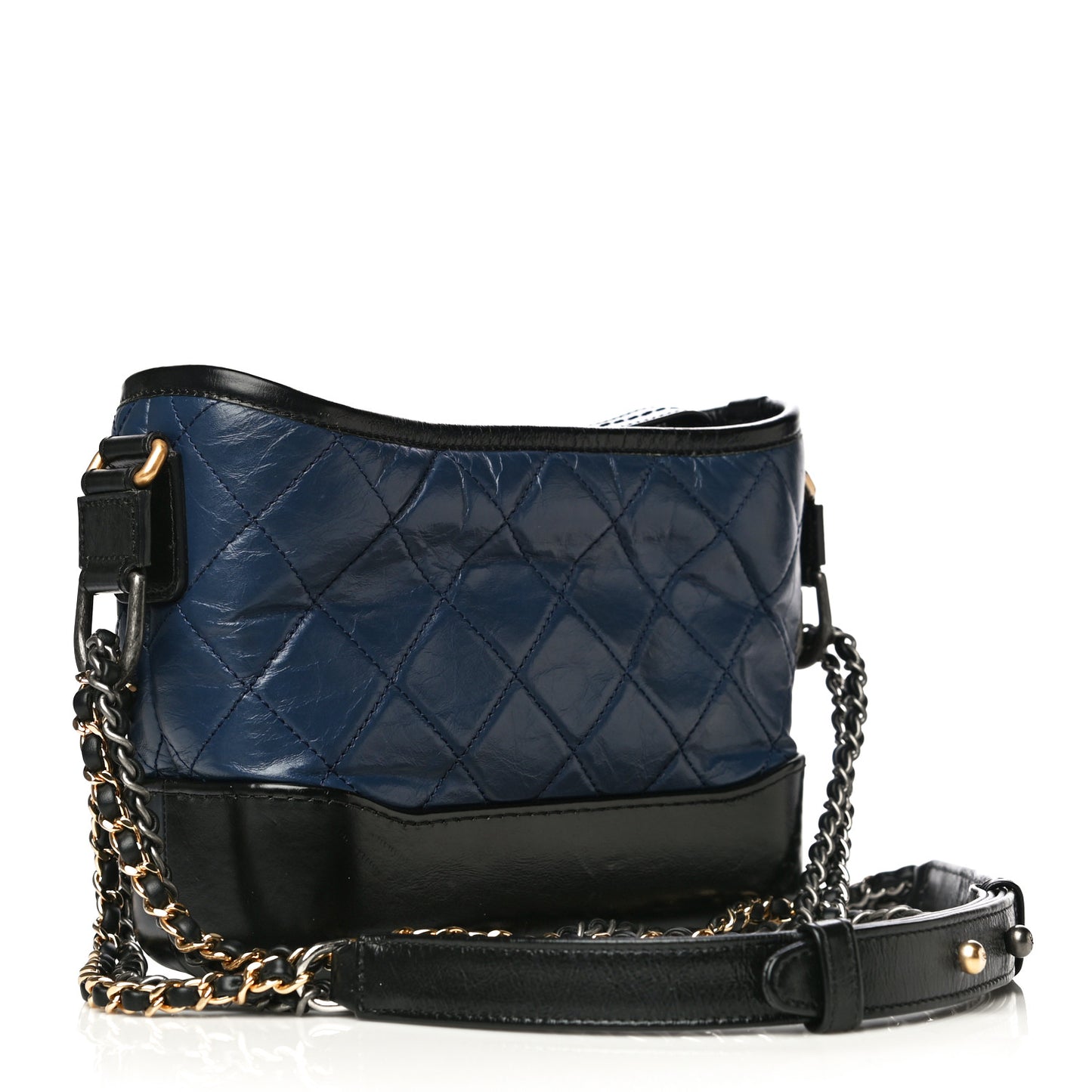 Aged Calfskin Quilted Small Gabrielle Hobo Navy Black