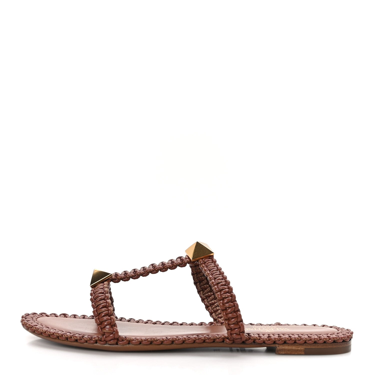 Valentino Garavani Calfskin Macrame Roman Stud 5mm Flat Sandals 37 Selleria 1 of 7