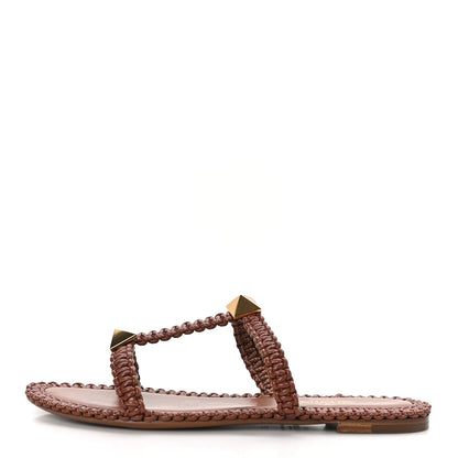 Valentino Garavani Calfskin Macrame Roman Stud 5mm Flat Sandals 37 Selleria 1 of 7