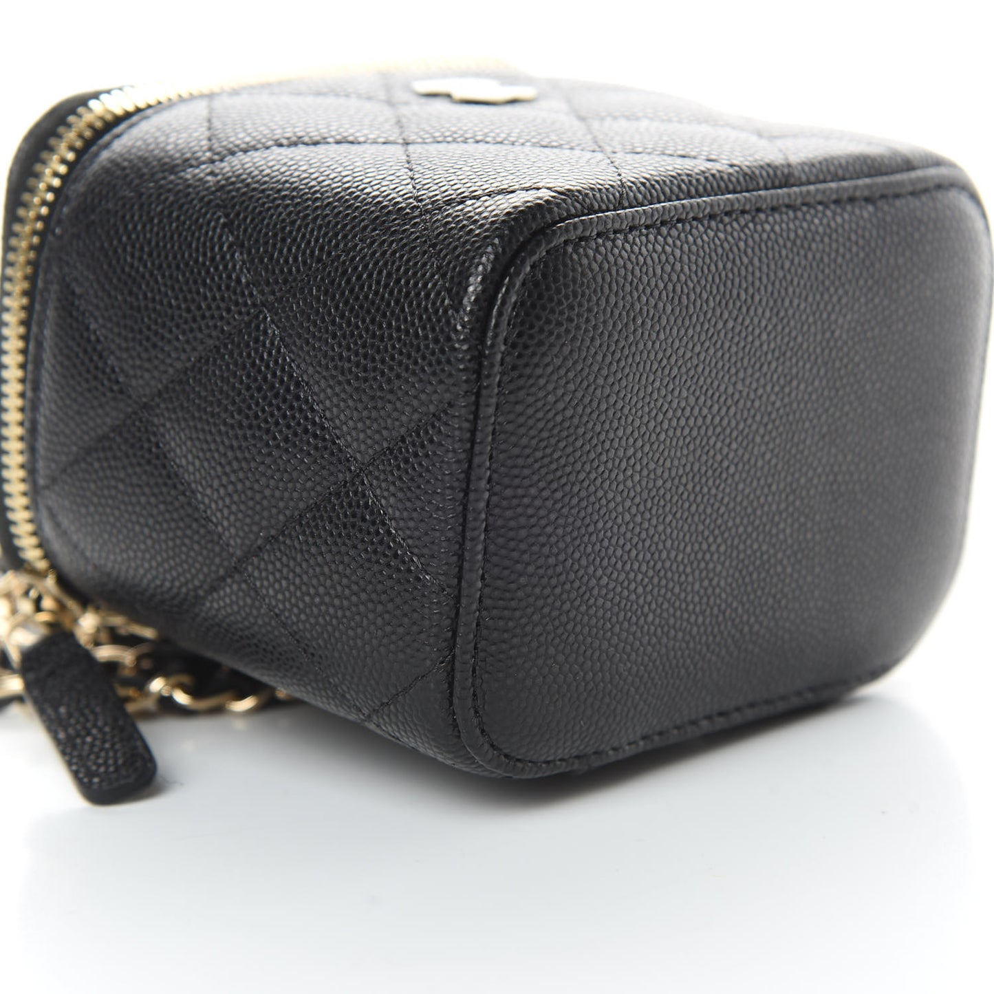 Caviar Quilted Mini Vanity Case With Chain Black
