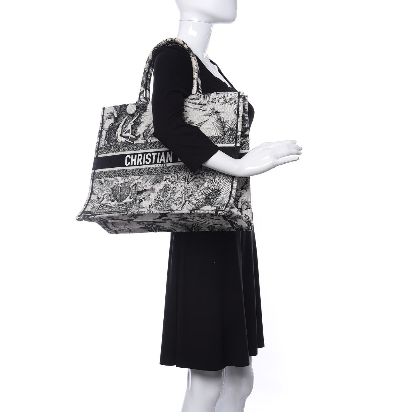 Canvas Embroidered Toile De Jouy Book Tote White Black