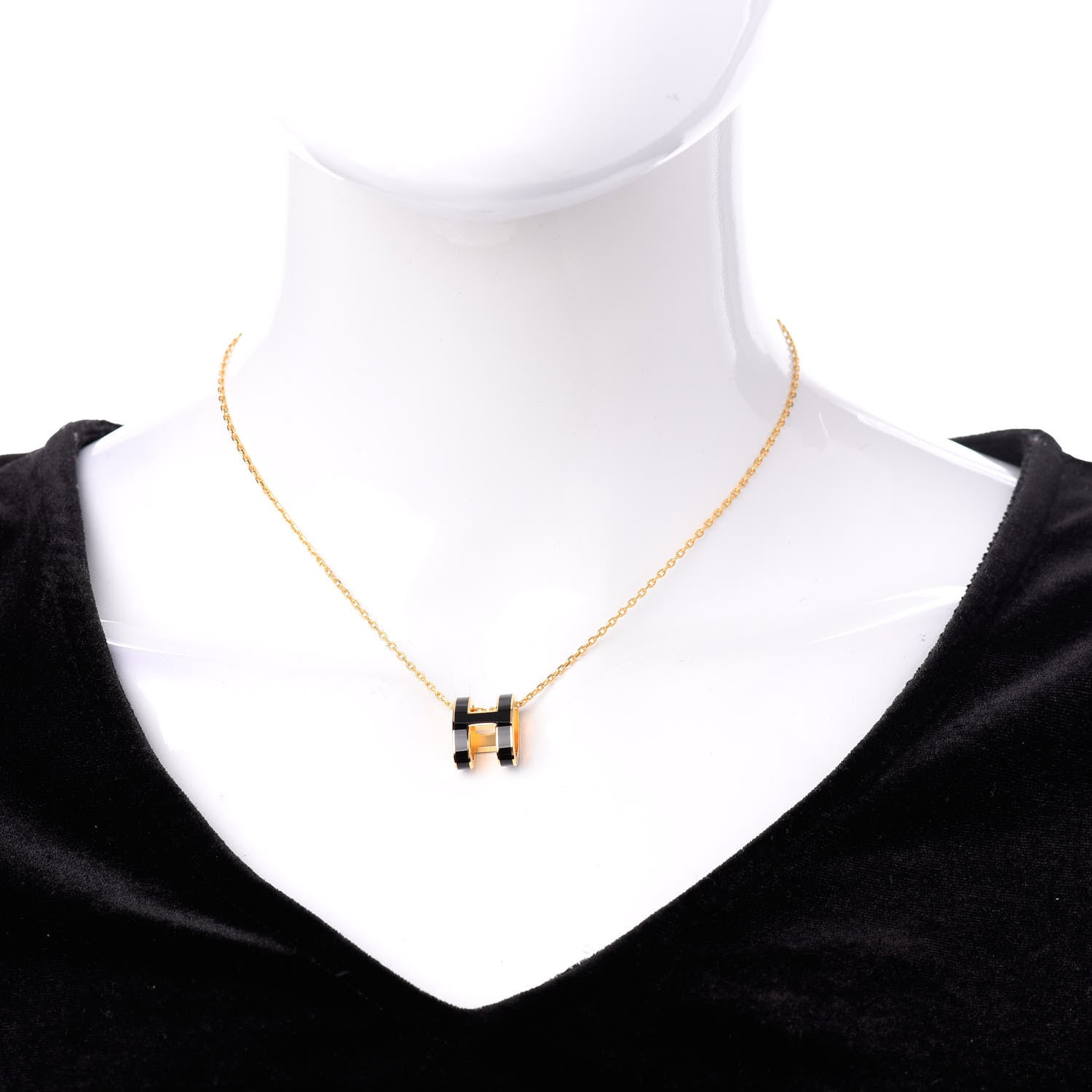 Hermes Lacquered Gold Pop H Pendant Necklace Black 2 of 5