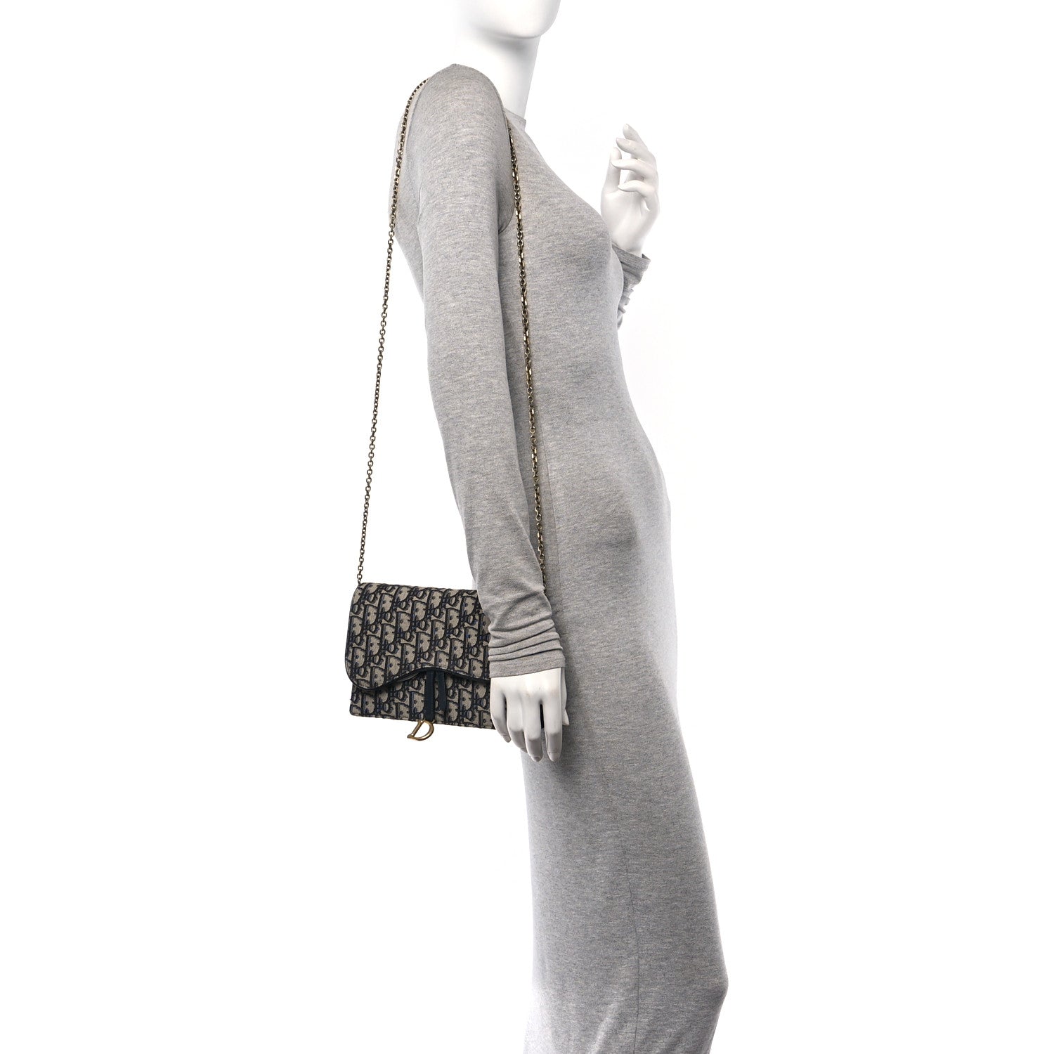 Christian Dior Oblique Saddle Chain Pouch Blue 2 of 9