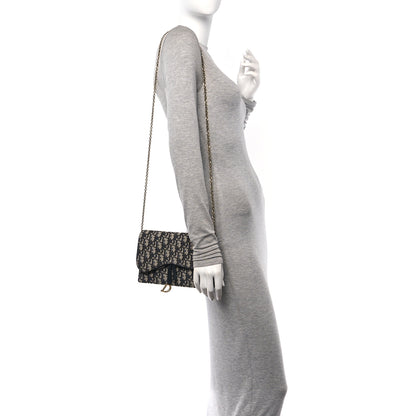 Christian Dior Oblique Saddle Chain Pouch Blue 2 of 9