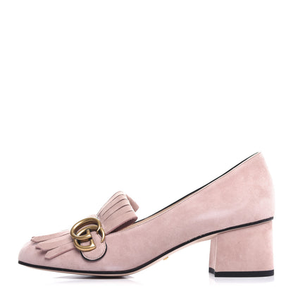 Gucci Kid Scamosciato GG Marmont Fringe 50mm Loafer Pumps 38.5 Crystal Pink 1 of 12