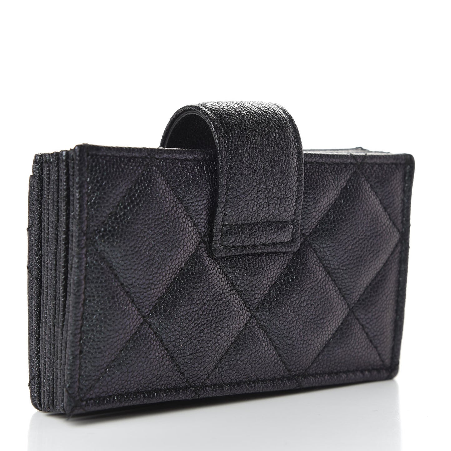Iridescent Caviar Quilted Gusseted Card Holder Black