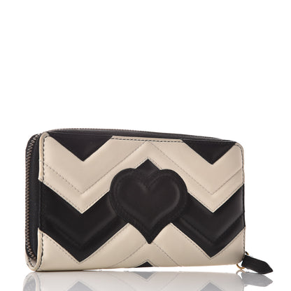 Gucci Calfskin Matelasse GG Marmont Zip Around Wallet Black White 3 of 10