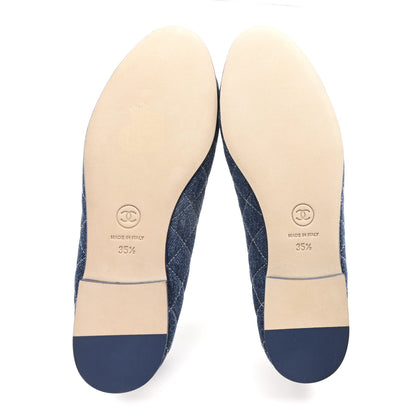 Chanel Washed Denim Quilted Cap Toe CC Ballerina Flats 35.5 Blue 6 of 10