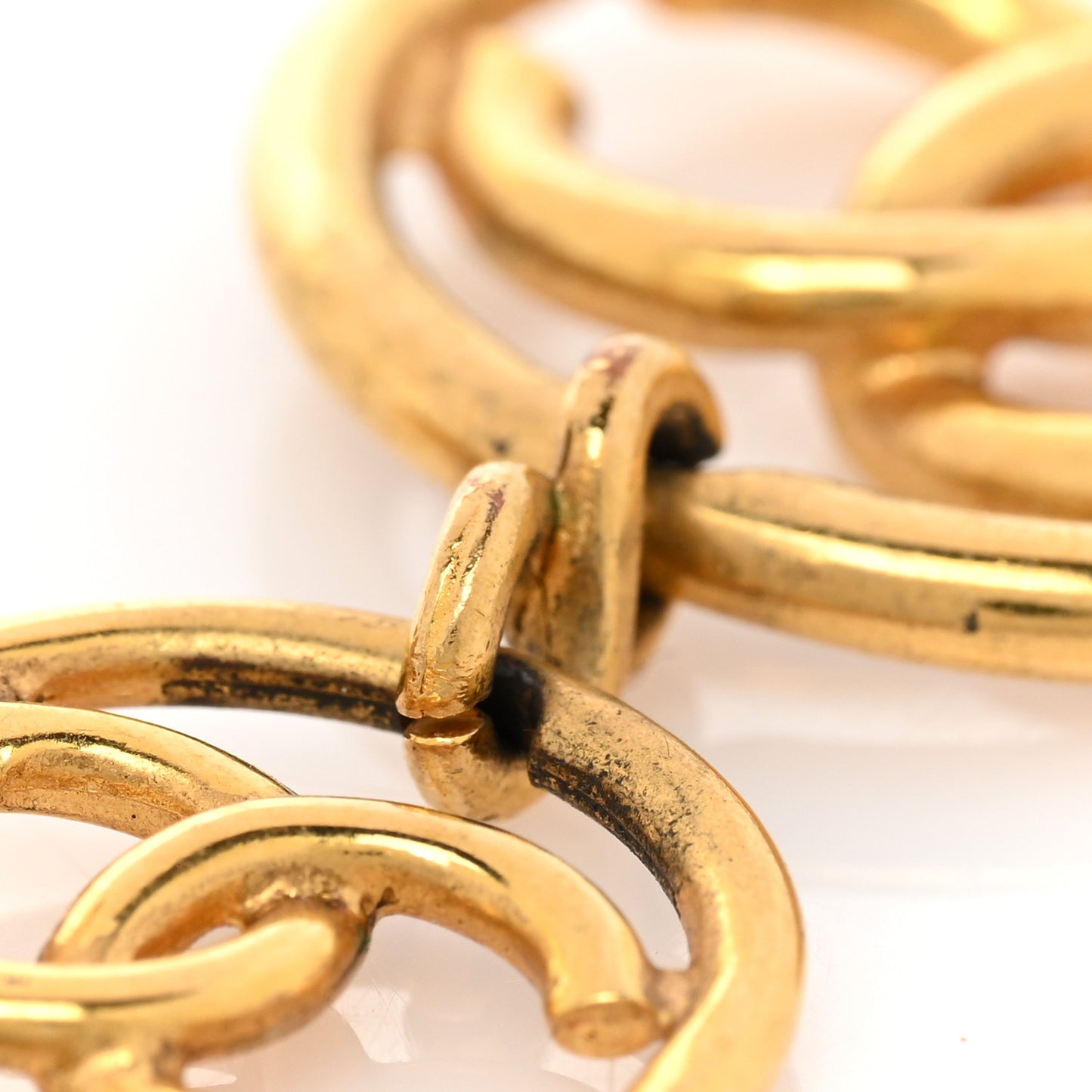 Metal CC Circle Long Drop Clip On Earrings Gold