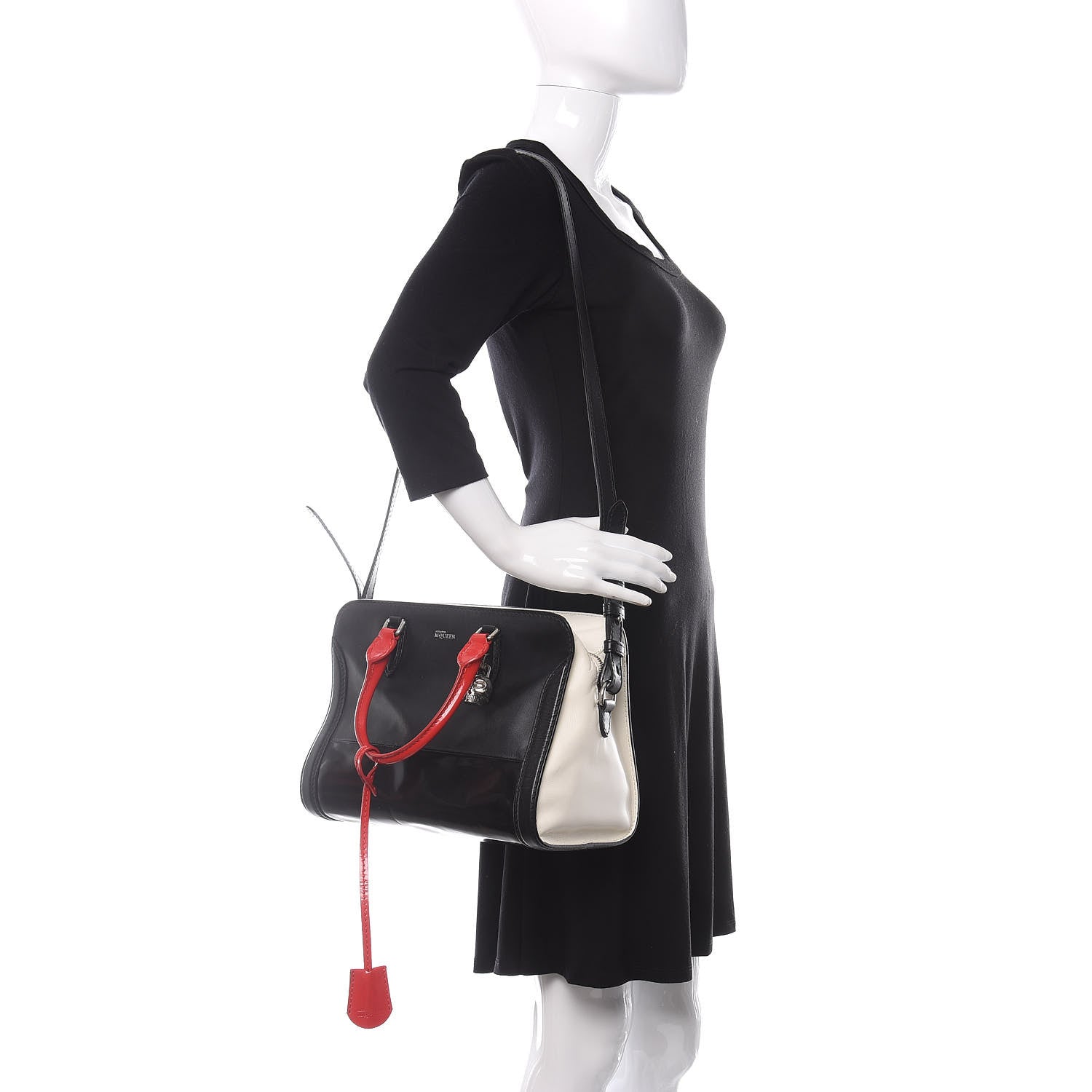 Alexander McQueen Patent Small Padlock Skull Tote Black Red 2 of 16