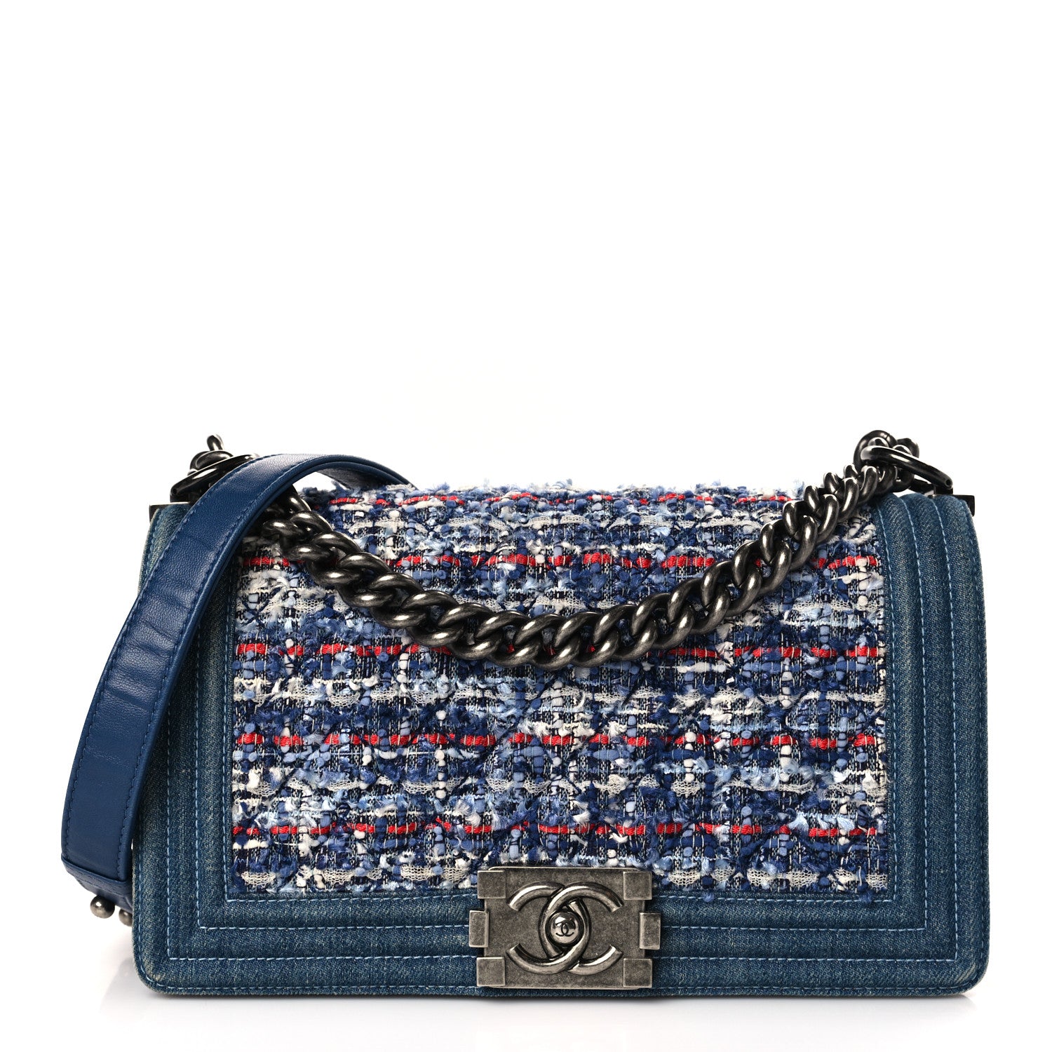 Chanel Tweed Denim Medium Boy Flap Blue 1 of 9