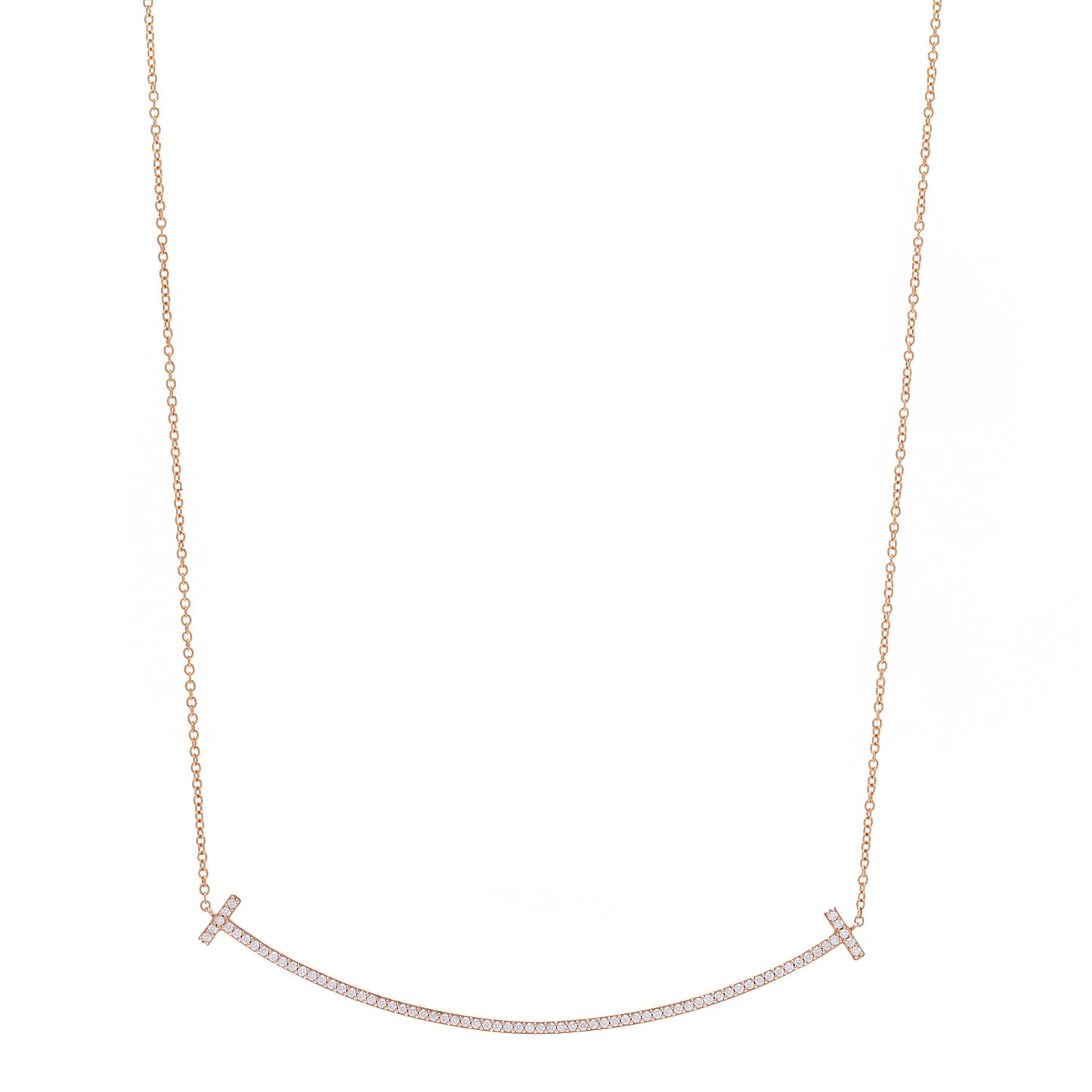 18K Rose Gold Diamond Large T Smile Pendant Necklace