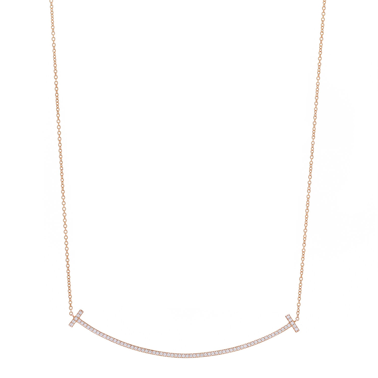 Tiffany 18K Rose Gold Diamond Large T Smile Pendant Necklace 1 of 6