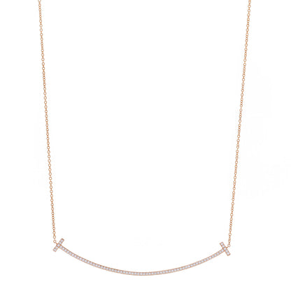 Tiffany 18K Rose Gold Diamond Large T Smile Pendant Necklace 1 of 6