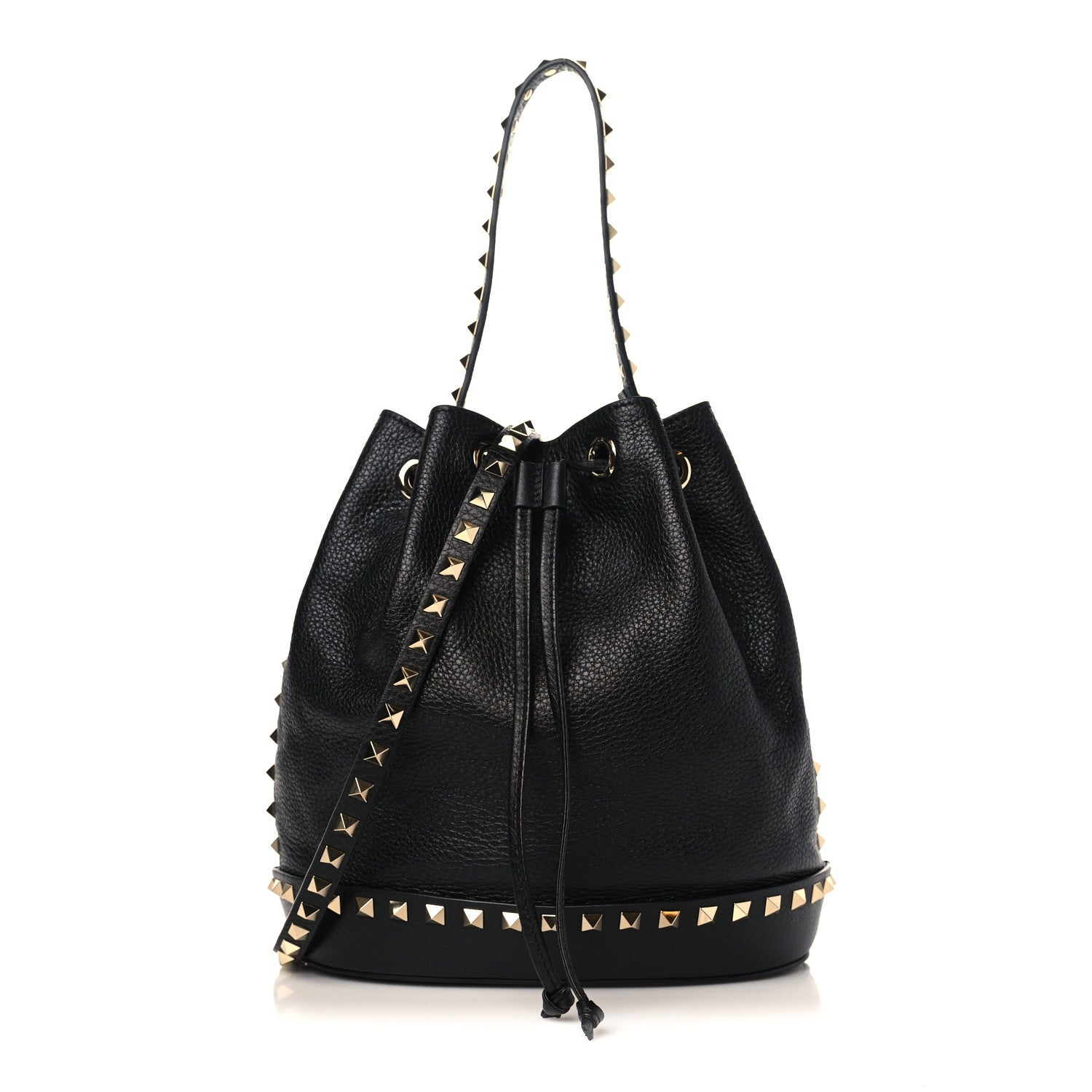 Valentino Garavani Pebbled Calfskin Rockstud Bucket Bag Black 1 of 8