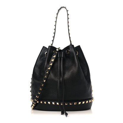 Valentino Garavani Pebbled Calfskin Rockstud Bucket Bag Black 1 of 8