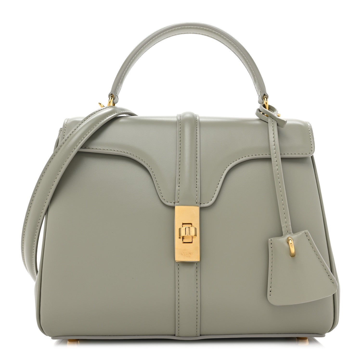 Celine Satinated Calfskin Small 16 Top Handle Bag Green Clay