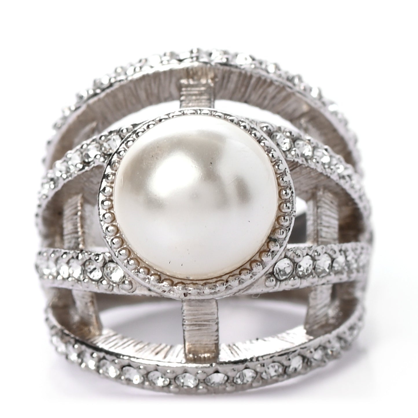 Pearl Crystal Ring 6 Silver