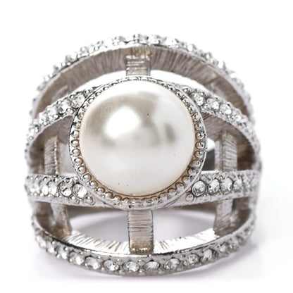 Chanel Pearl Crystal Ring 6 Silver 1 of 4