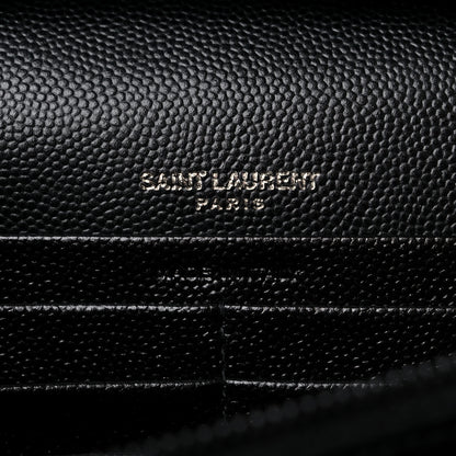 Saint Laurent Grain De Poudre Matelasse Chevron Monogram Monochrome Chain Wallet Black 6 of 9