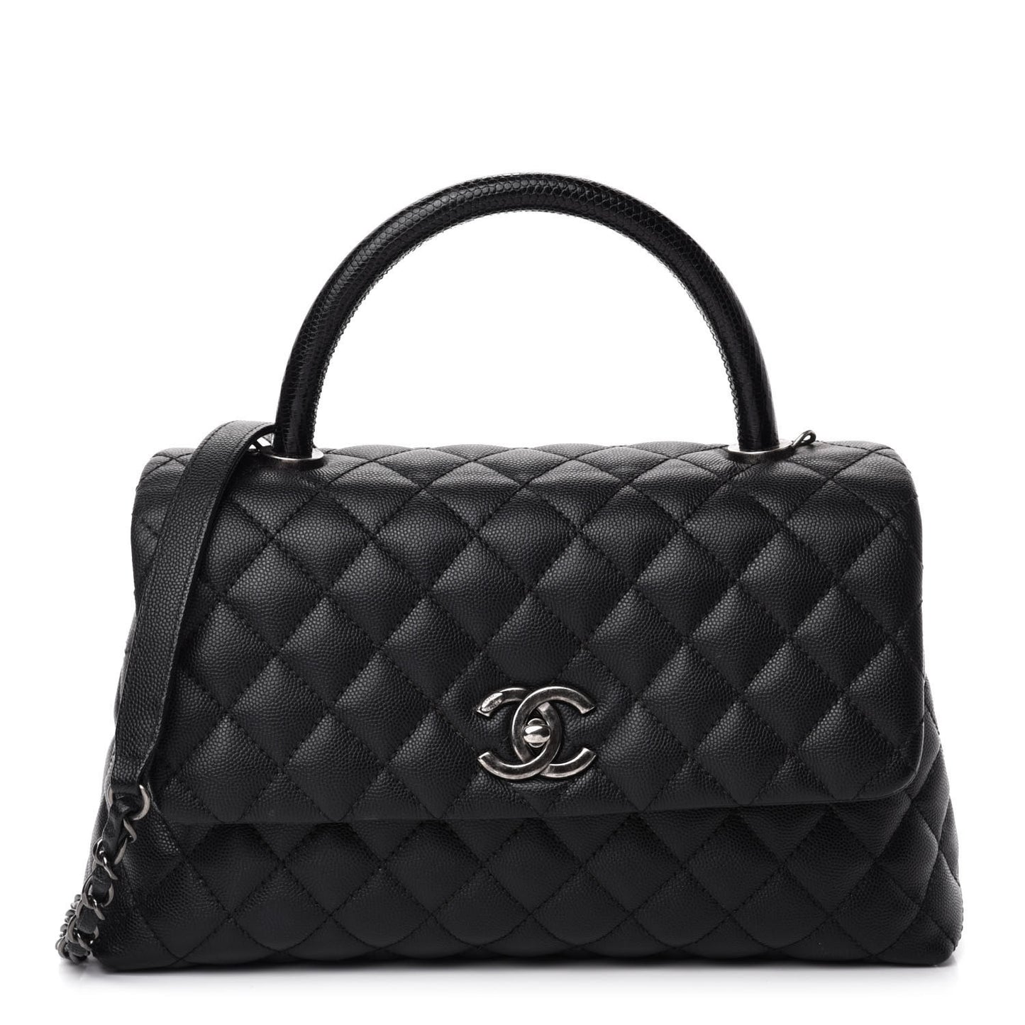 Caviar Lizard Quilted Small Coco Handle Flap Black