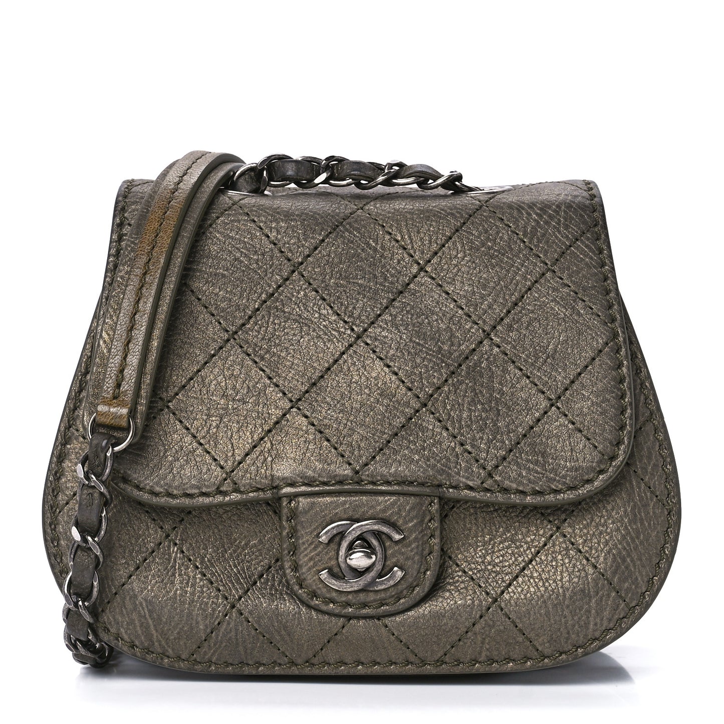 Metallic Calfskin Small Coco Twin Flap Dark Green