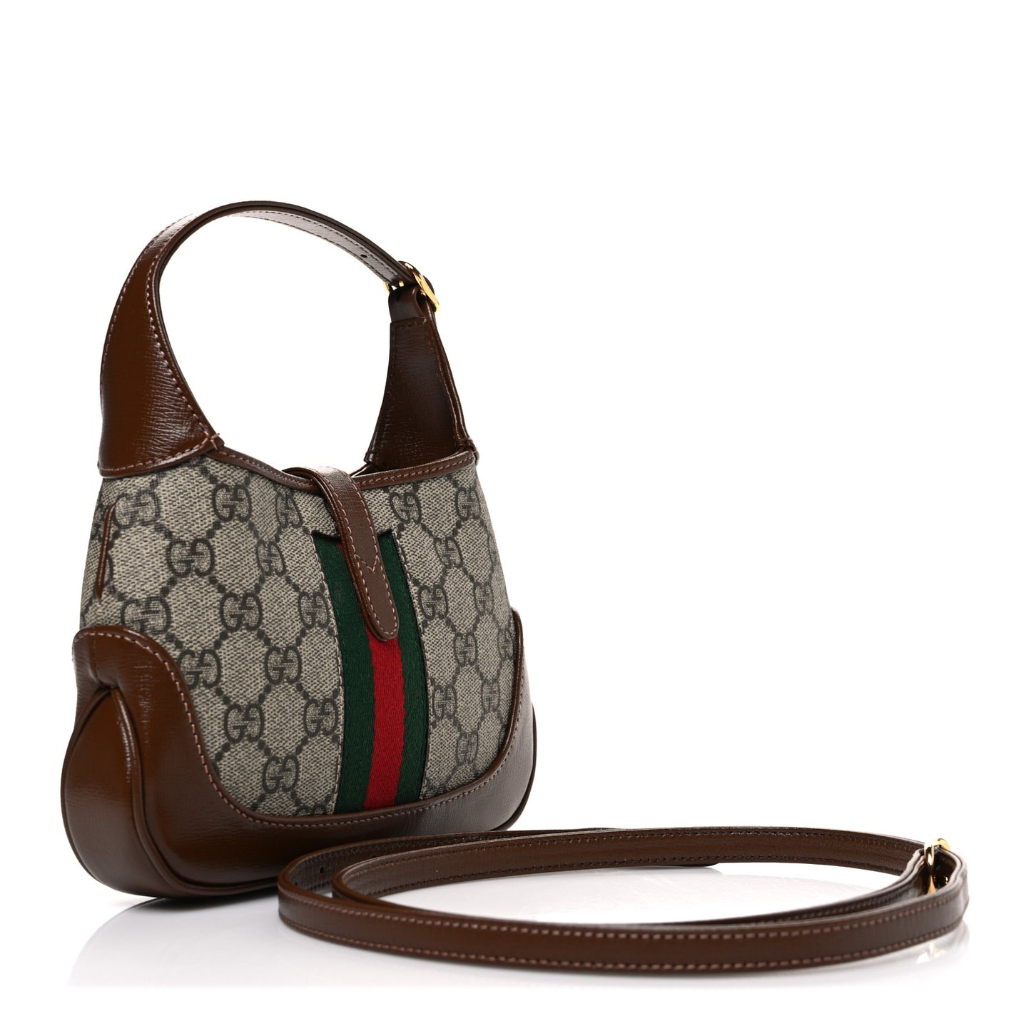 GG Supreme Monogram Azalea Calfskin Web Mini Jackie 1961 Hobo Beige Ebony Brown Sugar