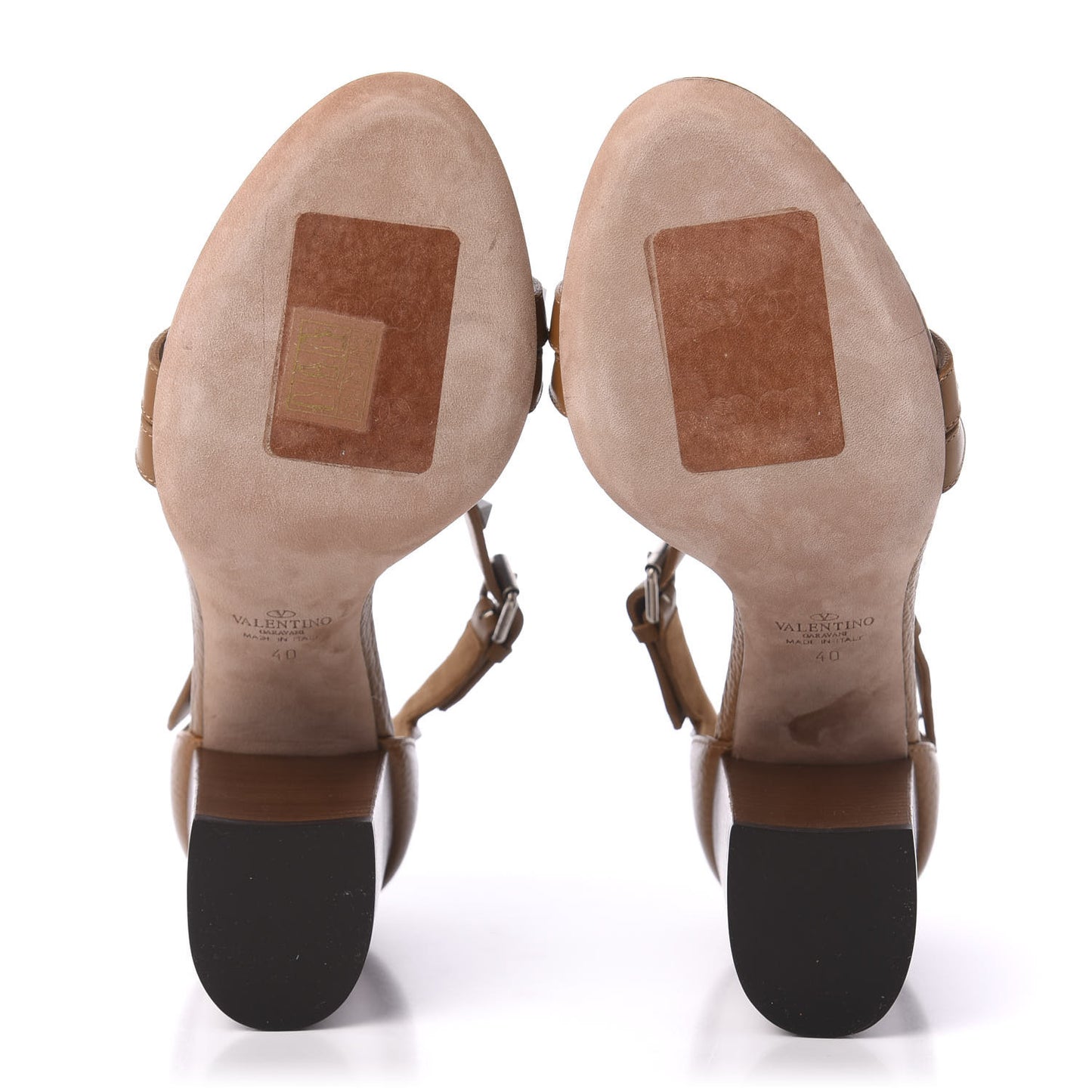 Pebbled Calfskin Rockstud Rolling Sandals 40 Tan