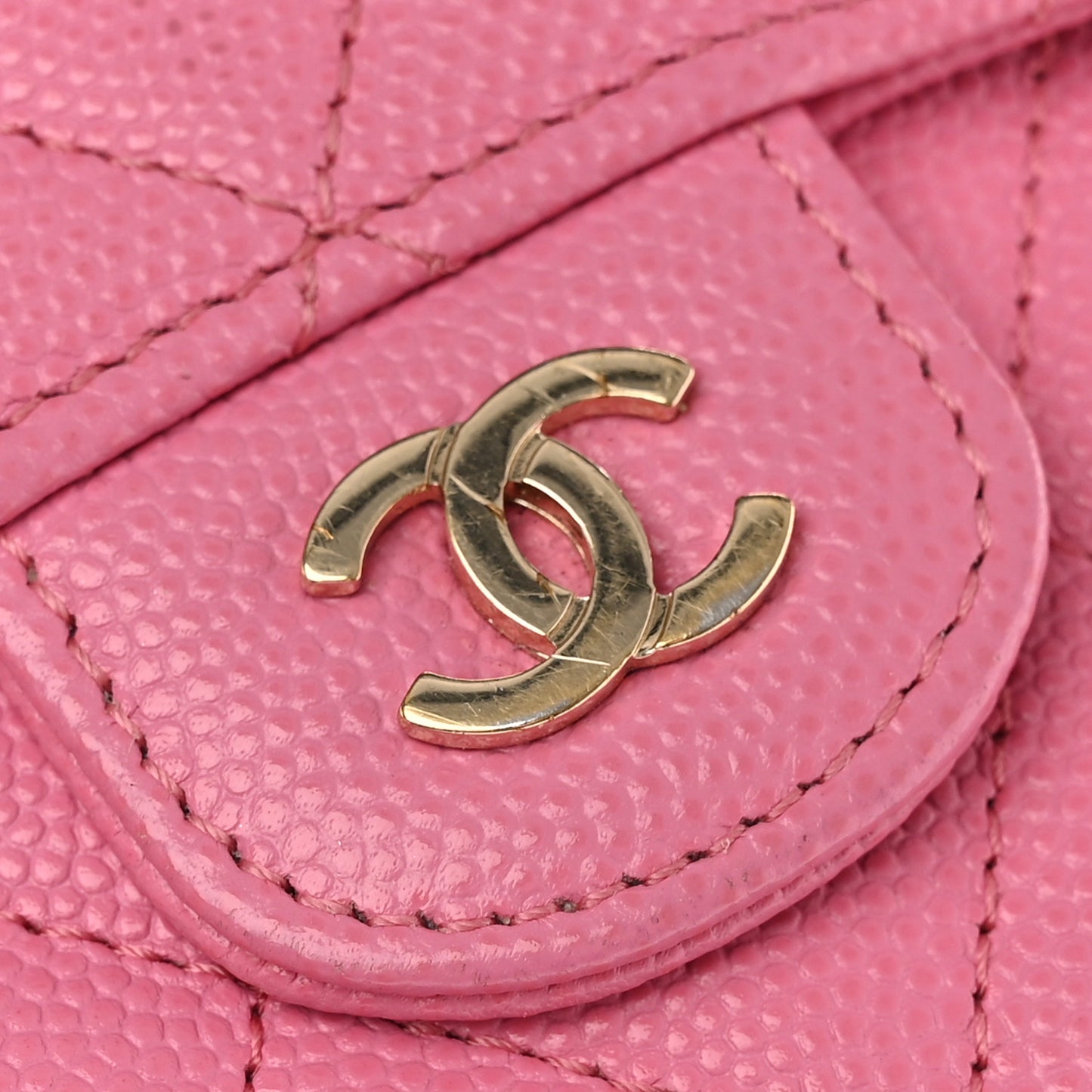 Caviar Quilted Compact Flap Wallet Pink