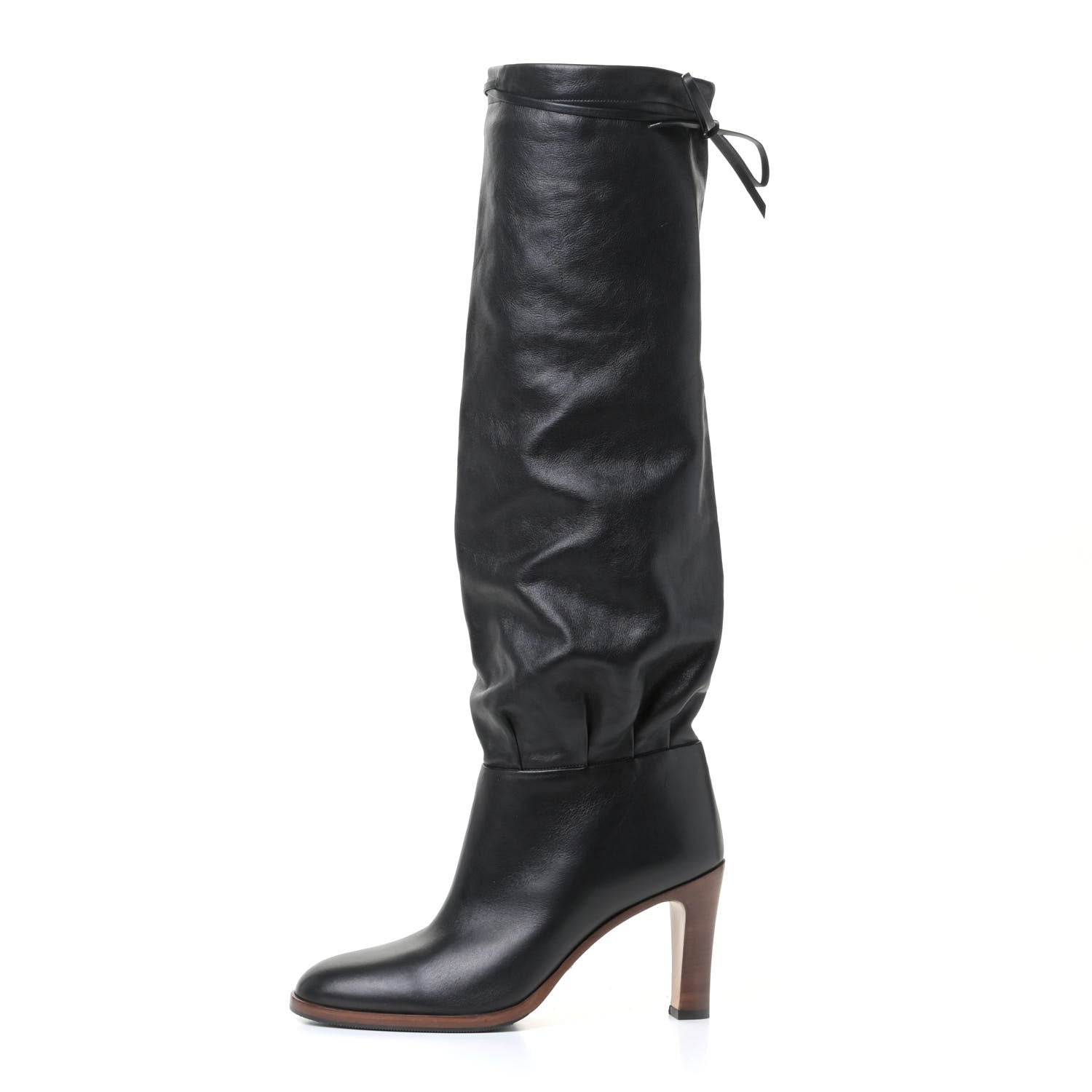 Gucci Deauville Calfskin Cinched Knee High Boots 37.5 Black 1 of 11