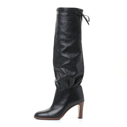 Gucci Deauville Calfskin Cinched Knee High Boots 37.5 Black 1 of 11