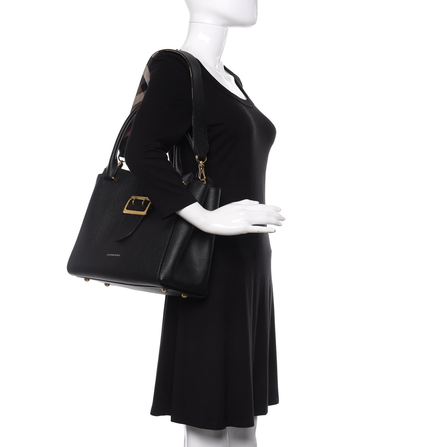Burberry Soft Grain Calfskin Medium Buckle Tote Black 2 of 10