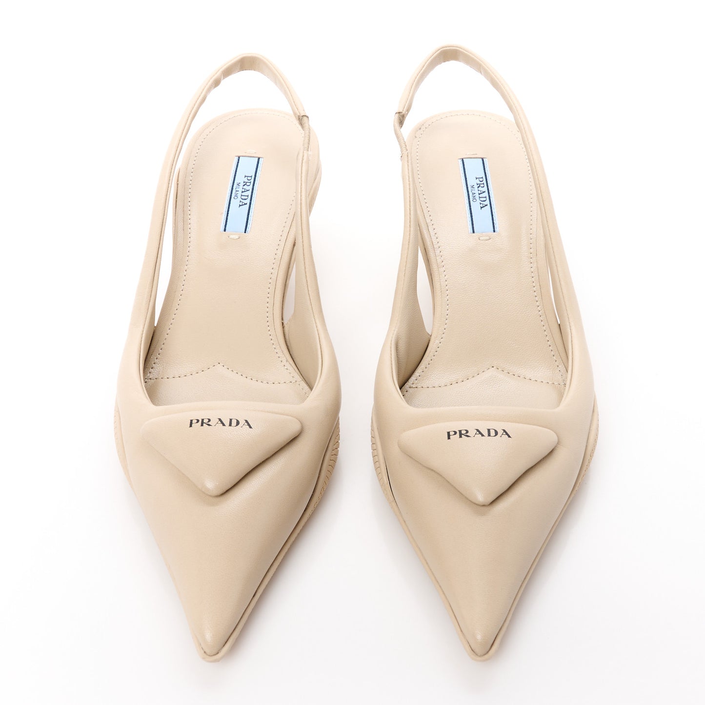 Spazzolato Triangle Logo Pointed Toe 45mm Slingback Pumps 38 Deserto