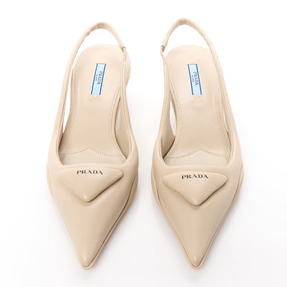 Prada Spazzolato Triangle Logo Pointed Toe 45mm Slingback Pumps 38 Deserto 2 of 9
