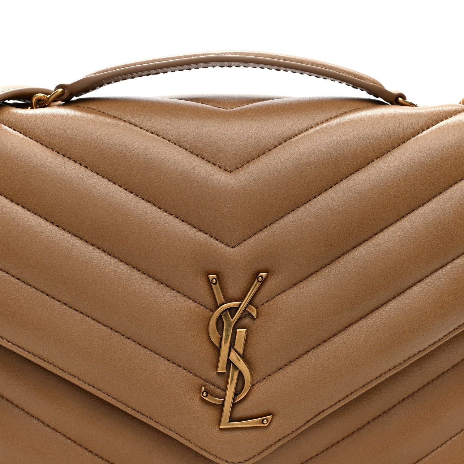 Saint Laurent Lambskin Chevron Quilted Large LouLou Natural Tan 9 of 11